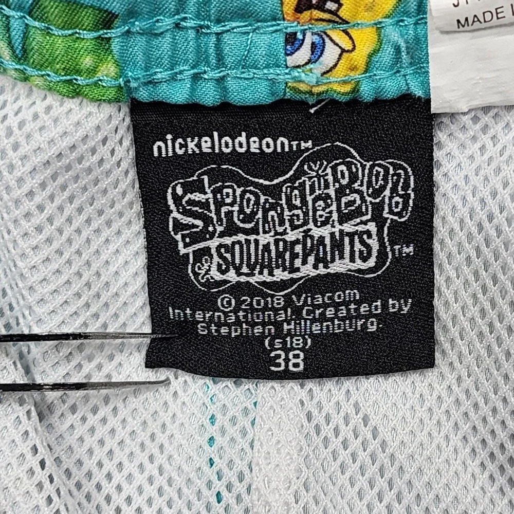 Nickelodeon Swim Trunks Mens 38 Blue SpongeBob Pineapple Tropical Lined Beach